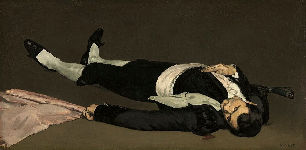 Dead bullfighter lying flat