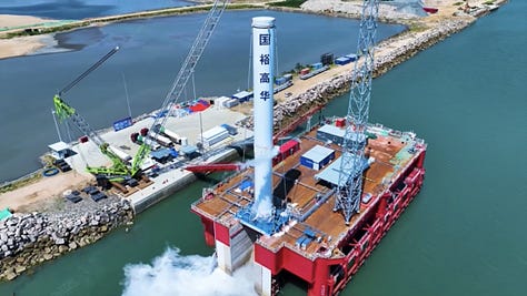 Tianlong-3's first-stage booster during its static fire campaign near Haiyang.