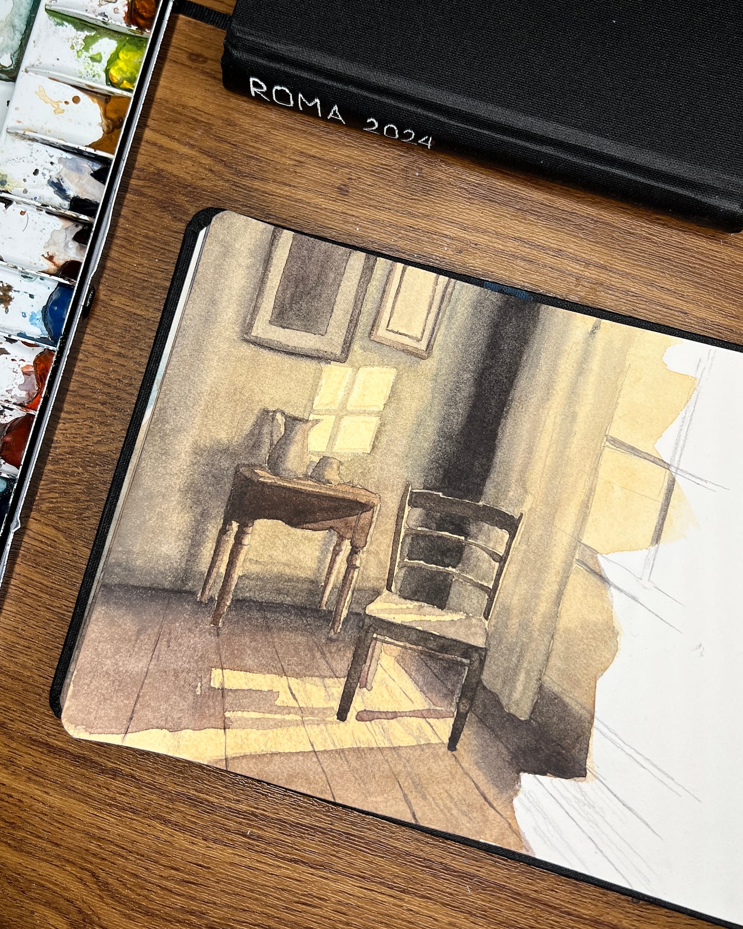 Escena rapida en un Sketchbook de acuarela