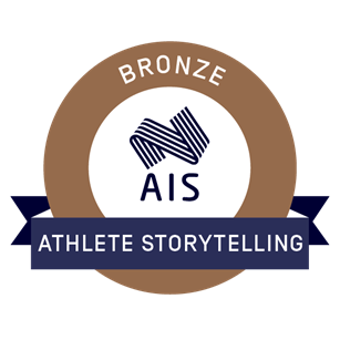 AIS Athlete Communication and Storytelling Program badge image. Learning. Foundational level. Issued by Australian Institute of Sport AIS Athlete Communication and Storytelling Program badge image. Learning. Foundational level. Issued by Australian Institute of Sport