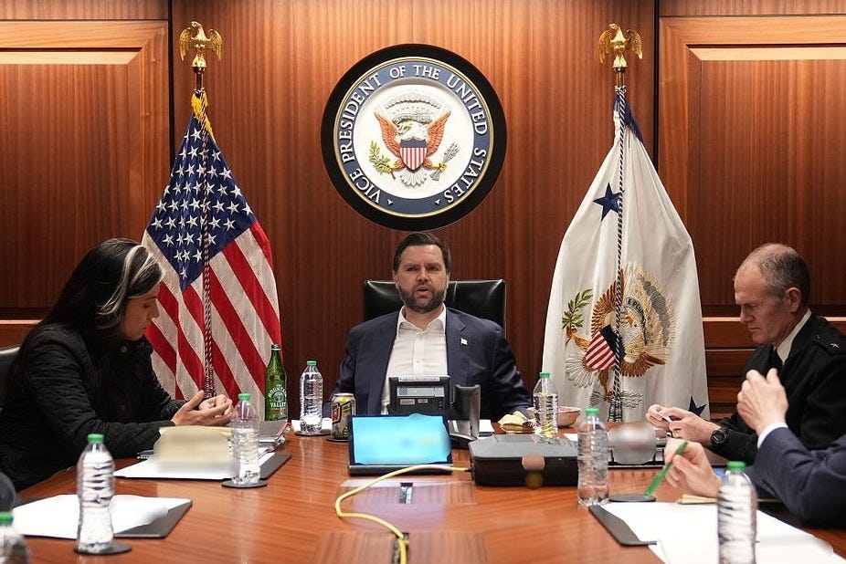 With cabinet members during U.S. military strikes on Iran (28 February 2026)