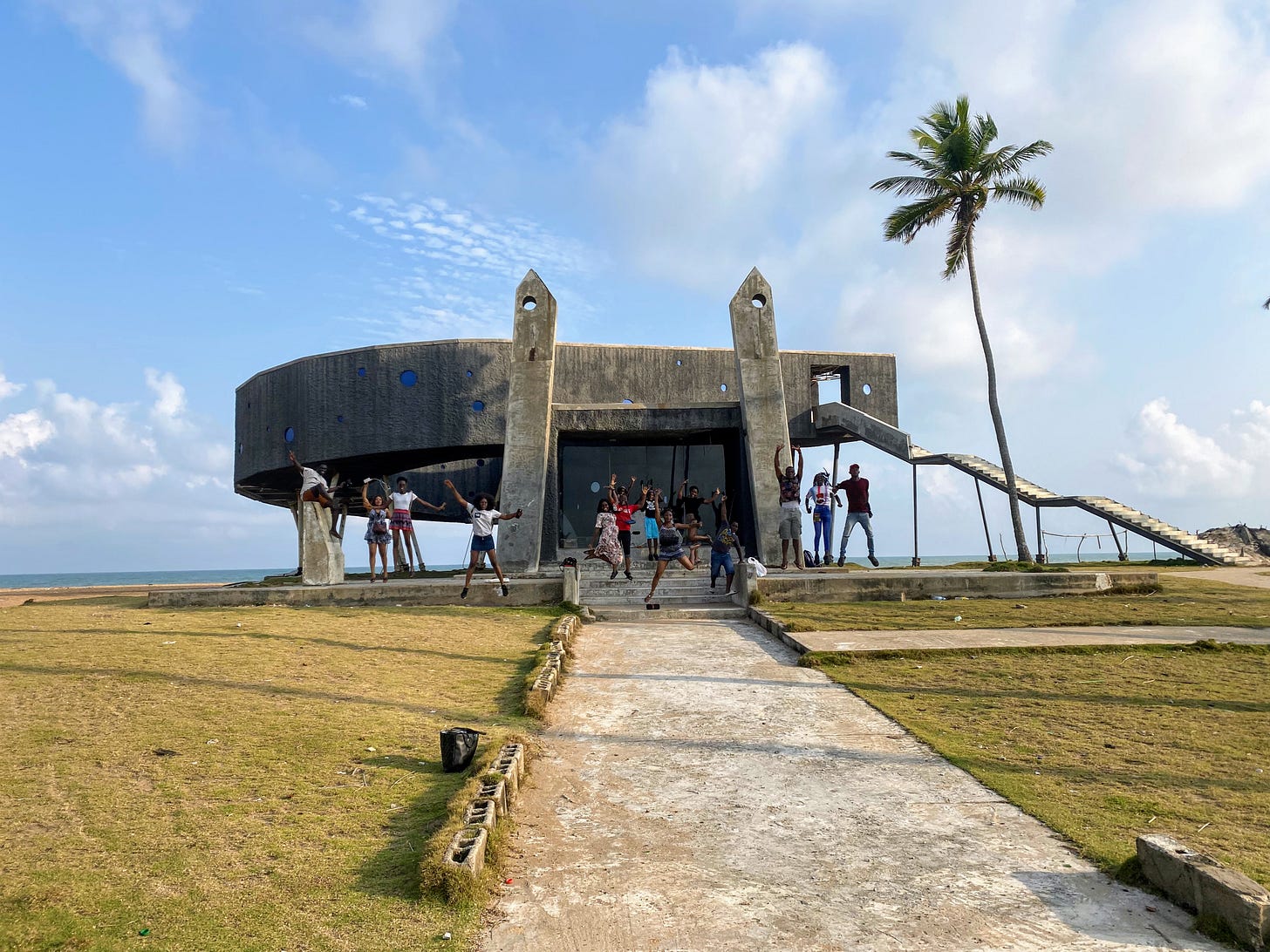 A group of friends at the Badagry Slave Route Point of No Return, Lagos, Nigeria