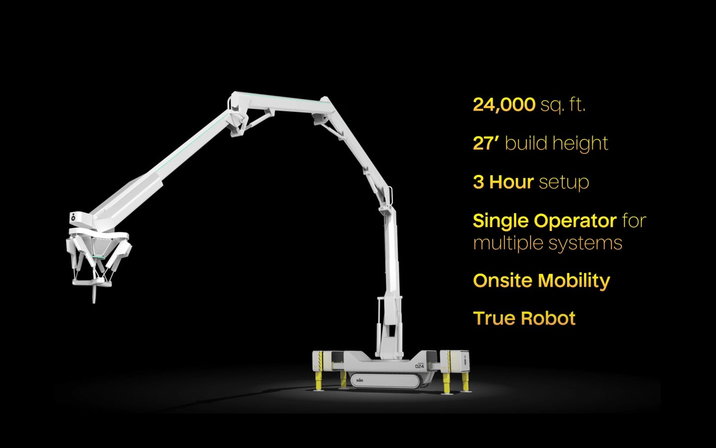 Image features a large white robotic arm called Phoenix from ICON. It appears to be a sophisticated and modern piece of machinery.