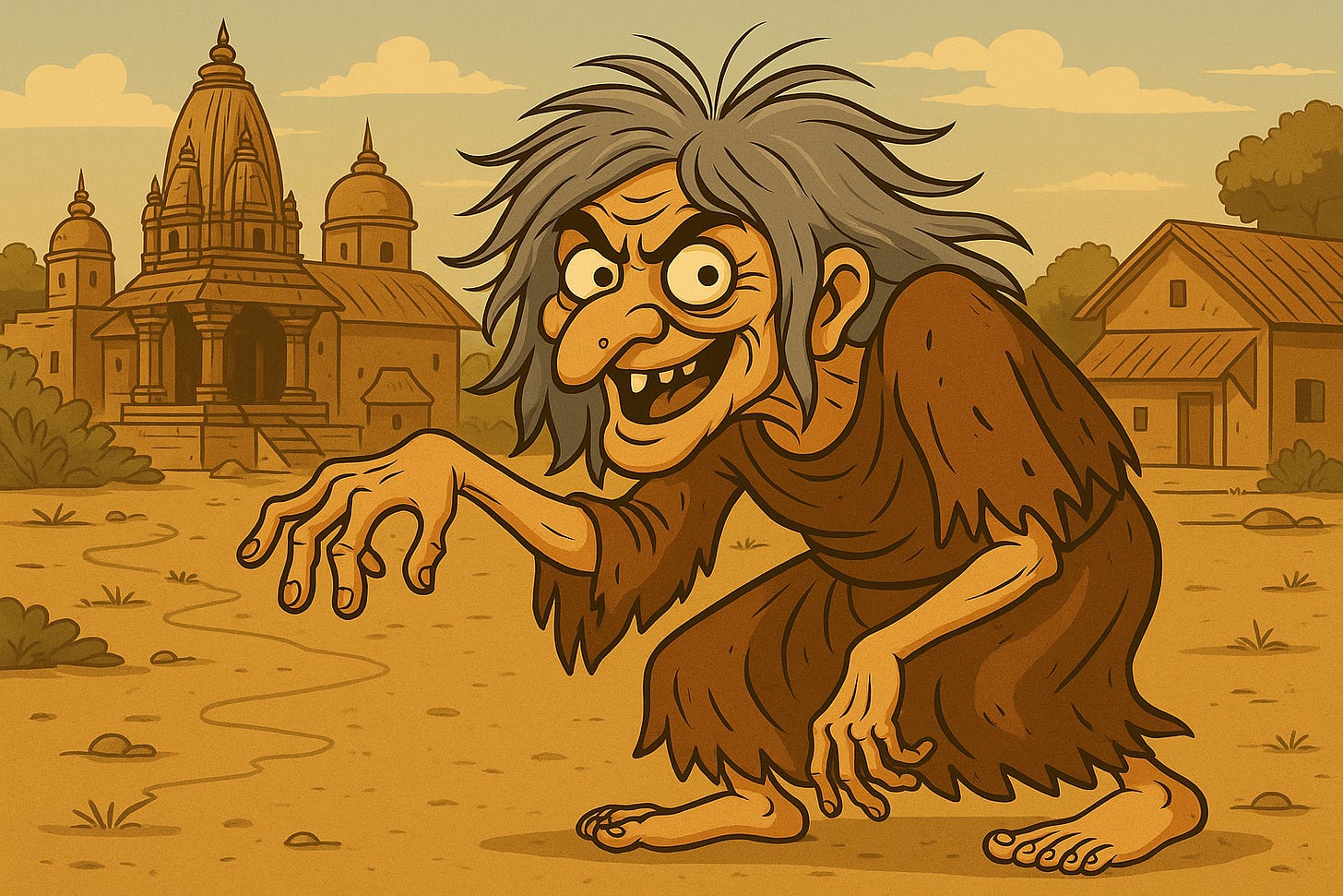 Whimsical image of an old hag in 11th-century India