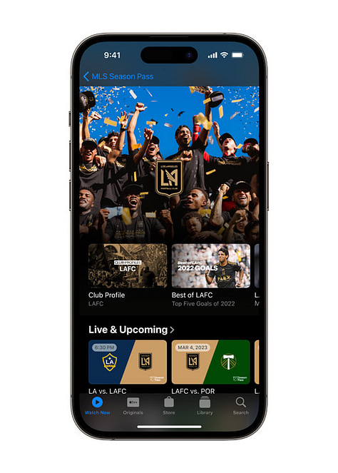 The Apple TV+ app will be the home of MLS Season Pass, including live matches, match replays, a weekly whiparound show, and club-produced content surrounding each team in Major League Soccer.