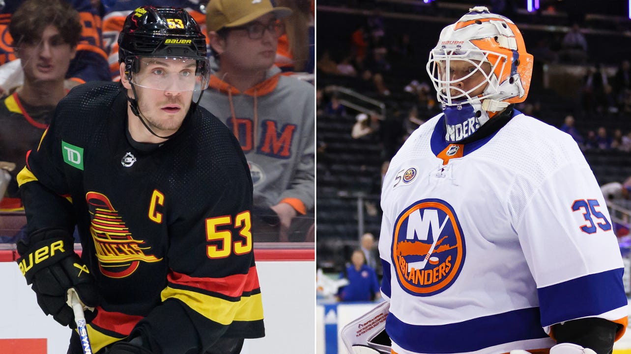 A split screen image of Bo Horvat and Cory Schneider.