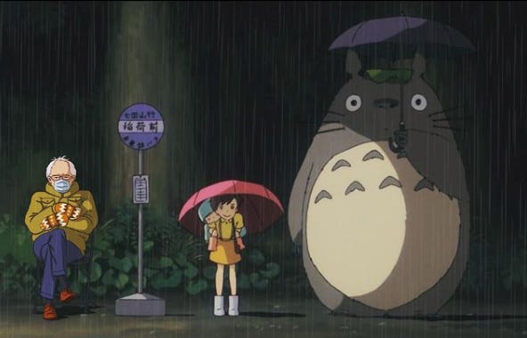 Bernie inauguration meme with Totoro