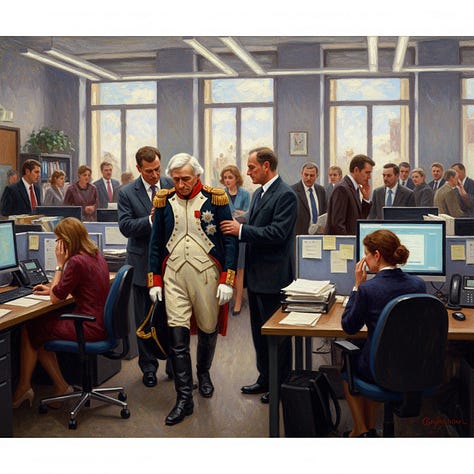 Various shitposts of military scholar Clausewitz and friends being RIF'd by the government. Yes, It's AI generated in different styles like Realism, 60's cartoon, Kandinsky, Shojo Anime, but... why not?