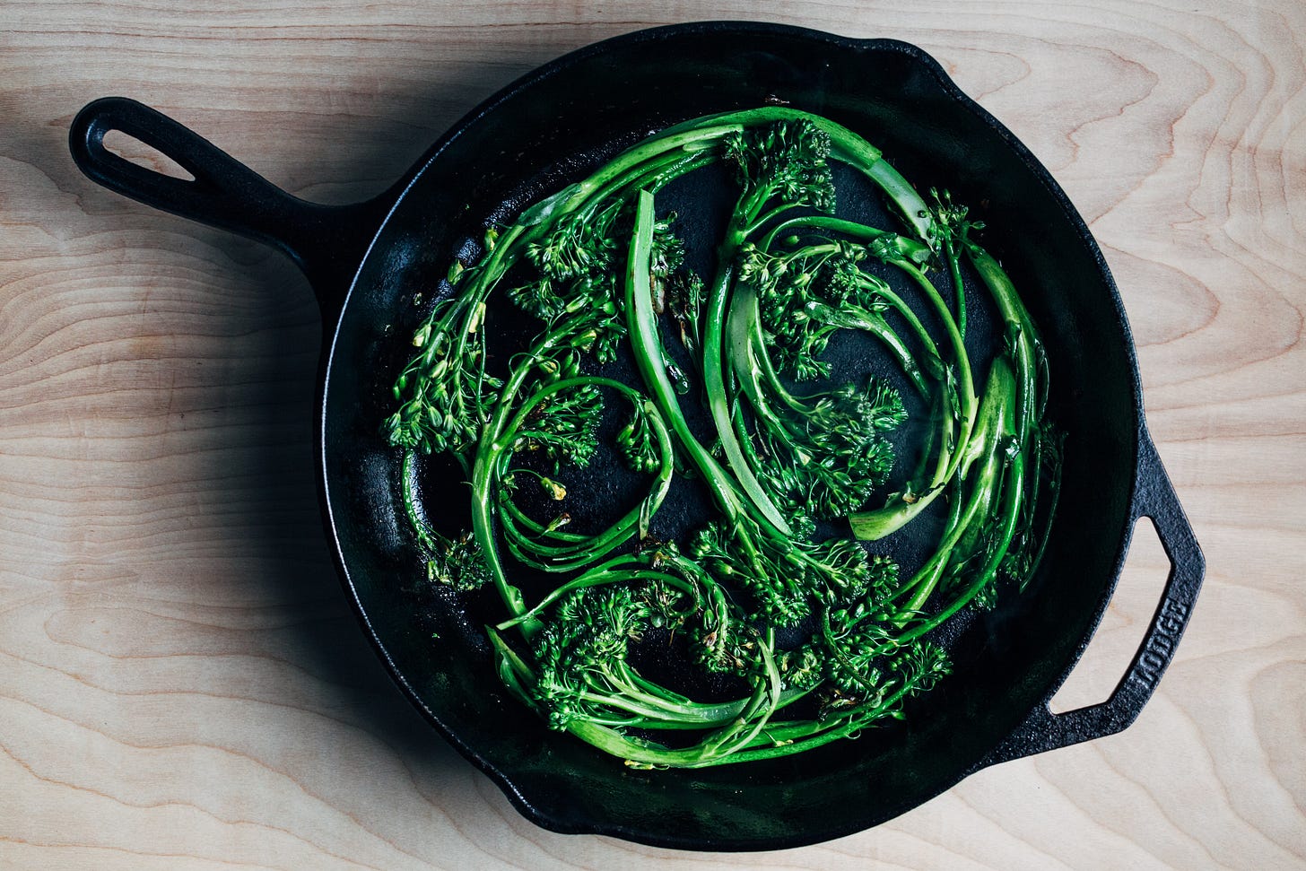 Broccolini in a pan