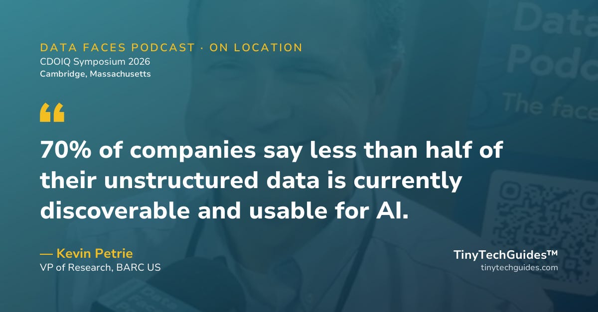 Pull quote from Kevin Petrie, BARC US: "Seventy percent of companies say less than half of their unstructured data is usable for AI."