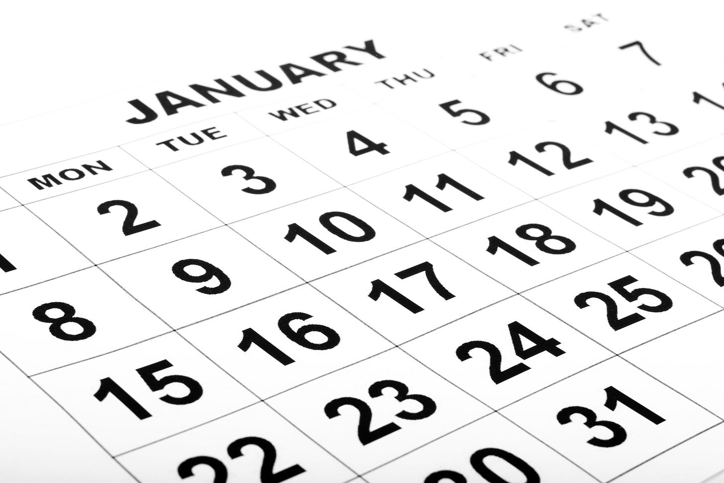Calendar page depicting month of January Calendar page depicting month of January