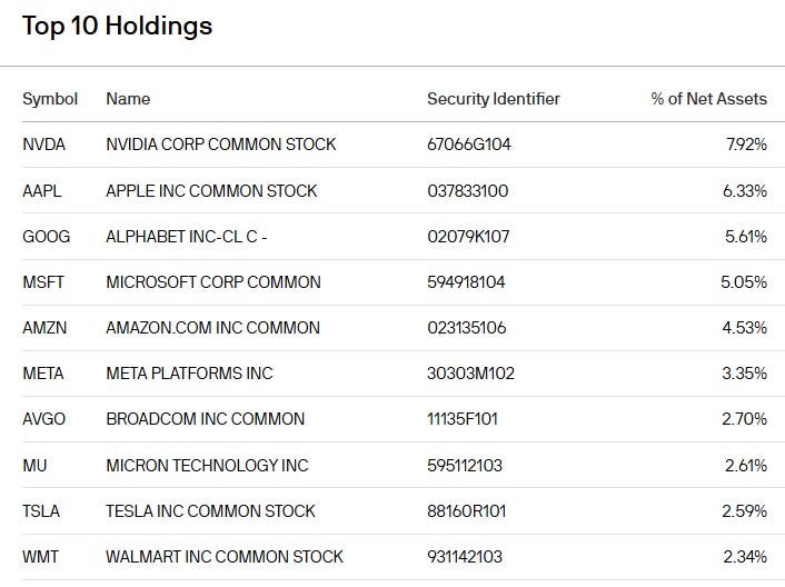 Top ten holdings within JEPQ