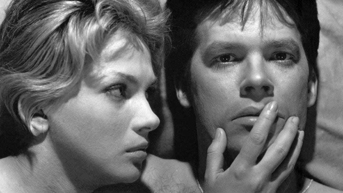 Krystyna (Ewa Krzyżewska) and Maciek (Zbigniew Cybulski) share one of the few quieter moments in 'Ashes and Diamonds' ('Popiół i diament').