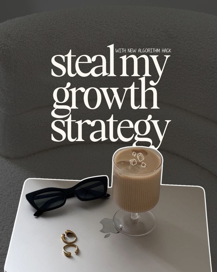 This may contain: an advertisement for steamy growth strategy with sunglasses and ring on the table next to it