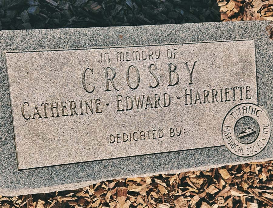 Memorial for the Crosby family from the Titanic Historical Society