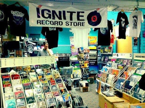 A record store with a sign and a person in front of it

AI-generated content may be incorrect.