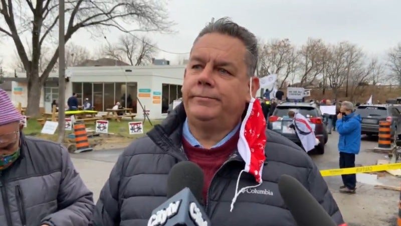 Mark Grimes speaks to media outside Adamson Barbecue in Etobicoke. Mark Grimes speaks to media outside Adamson Barbecue in Etobicoke.