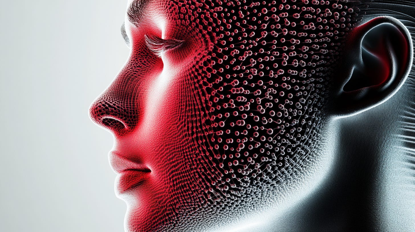 A cybernetic woman with a translucent head, neural pathways igniting as she reaches singularity, glowing bio-mechanical elements, futuristic sci-fi aesthetics, ethereal blue and purple hues, ultra-realistic rendering --ar 16:9 --sref 983305922 --v 6.1 A cybernetic woman with a translucent head, neural pathways igniting as she reaches singularity, glowing bio-mechanical elements, futuristic sci-fi aesthetics, ethereal blue and purple hues, ultra-realistic rendering --ar 16:9 --sref 983305922 --v 6.1
