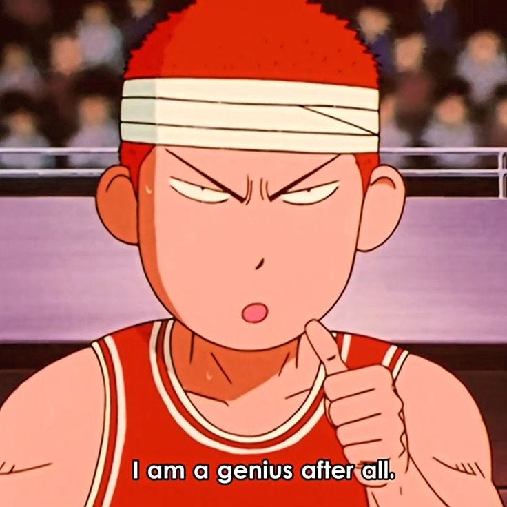 I am a genius after all - Hanamichi Sakuragi ! Road to 1k followers !!! . . #animeedits #anime #sakuragi #slamdunk #slam #basketball #genius #selfobsessed #anineblaze #kind #calm #hardwork #sports #dedication #kindness #adventure #action #otaku I am a genius after all - Hanamichi Sakuragi ! Road to 1k followers !!! . . #animeedits #anime #sakuragi #slamdunk #slam #basketball #genius #selfobsessed #anineblaze #kind #calm #hardwork #sports #dedication #kindness #adventure #action #otaku