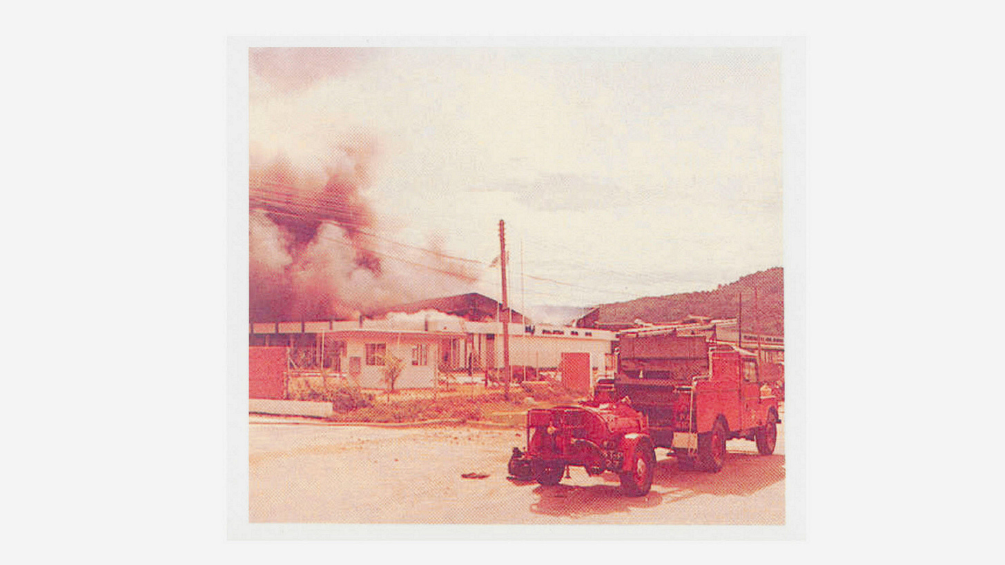 In 1972, Intel launched its first production facility outside the United States, a five-acre assembly site in Penang, Malaysia. On May 1, 1975, a little after 9 a.m. a fire broke out in Intel Penang's mold room, probably the result of a faulty light.