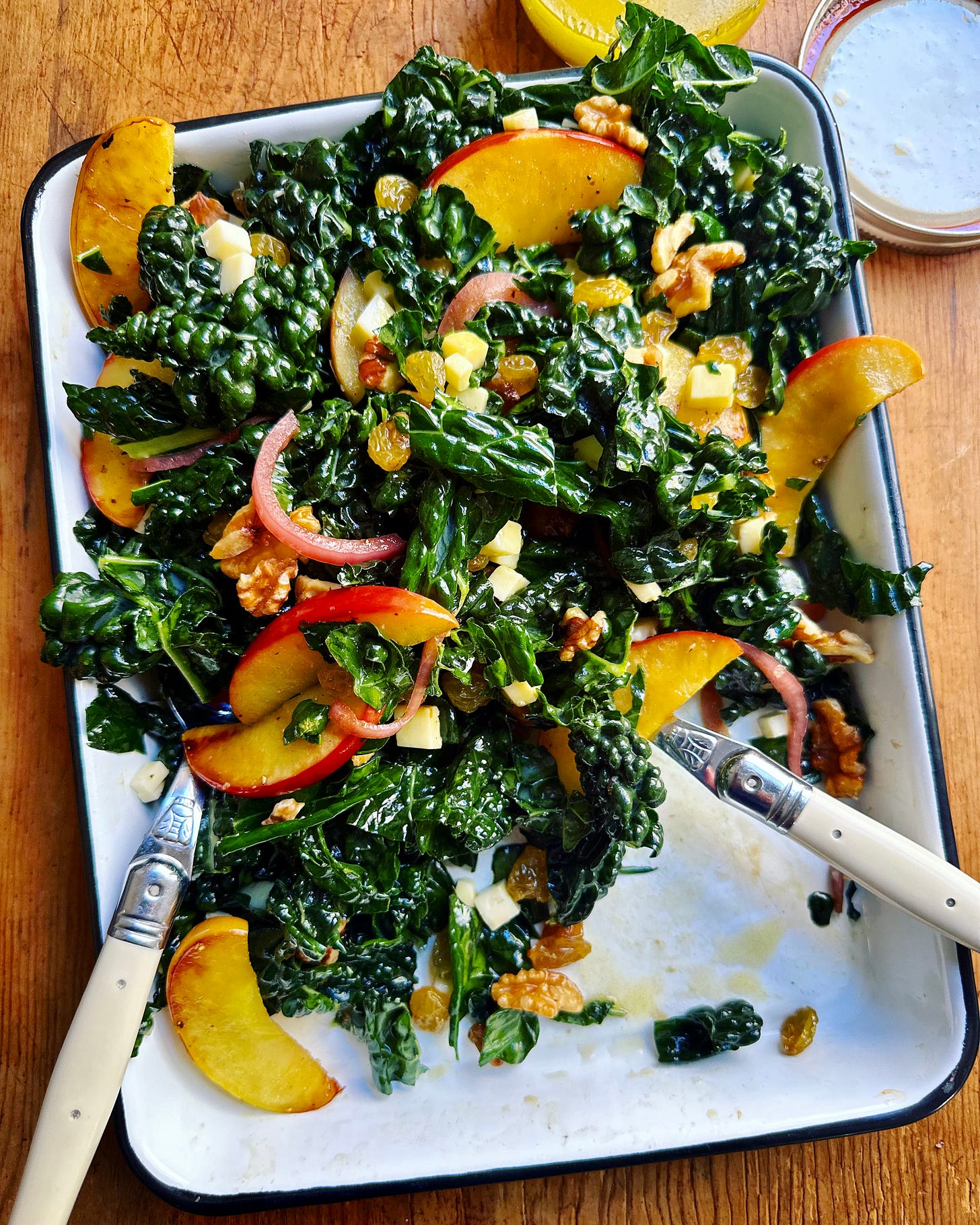 Fried Apple, Kale, and Cheddar Salad. Beet and Grapefruit Salad on Whipped  Feta.