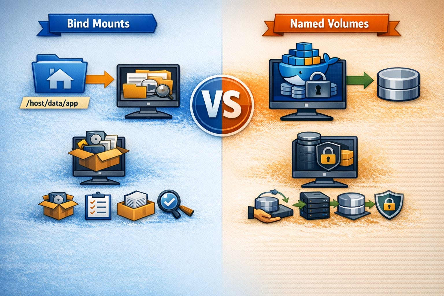 What is the difference between - Docker Named Volume and Bind Mounts