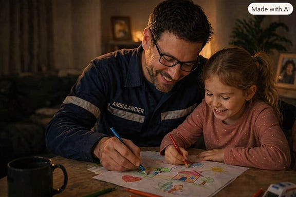 Papa sobre avec lunettes et sa fille dessinent