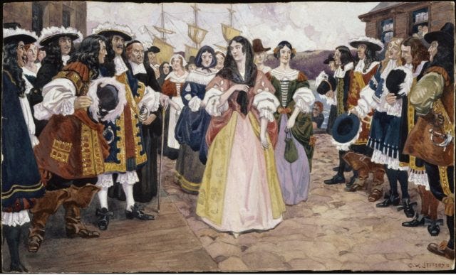 Casket Girls Arrival in Louisiana (artist depiction)