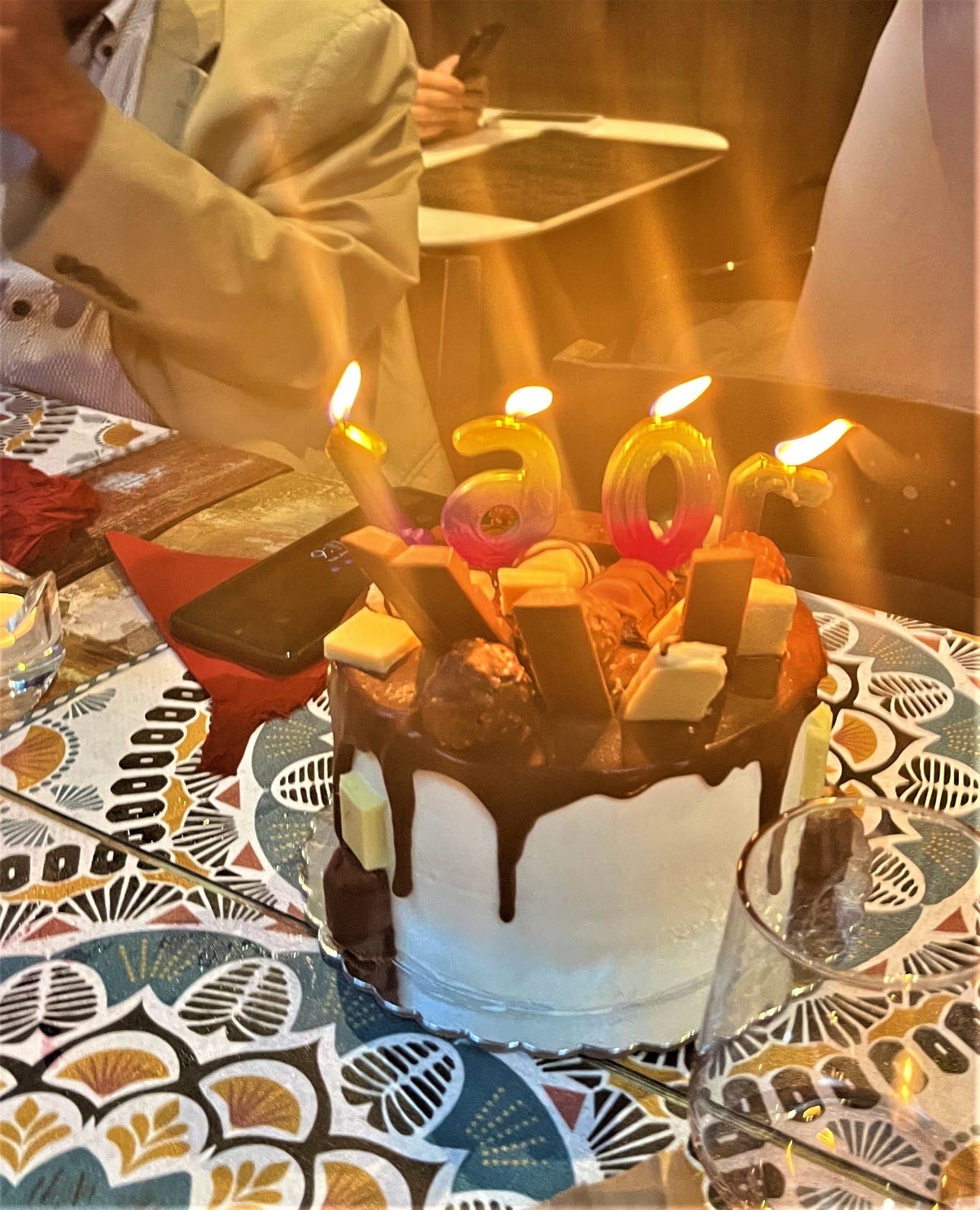 A cake with candles on top

Description automatically generated