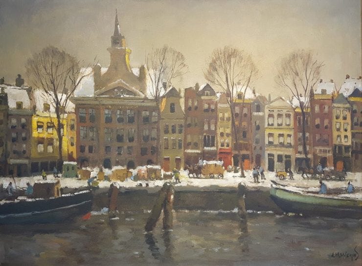 'Leuvehaven Rotterdam in de winter' - olieverf op doek: Jan Harm Weijns (herkomst: voorm. coll. Galerie Dick van Straten) 'Leuvehaven Rotterdam in de winter' - olieverf op doek: Jan Harm Weijns (herkomst: voorm. coll. Galerie Dick van Straten)