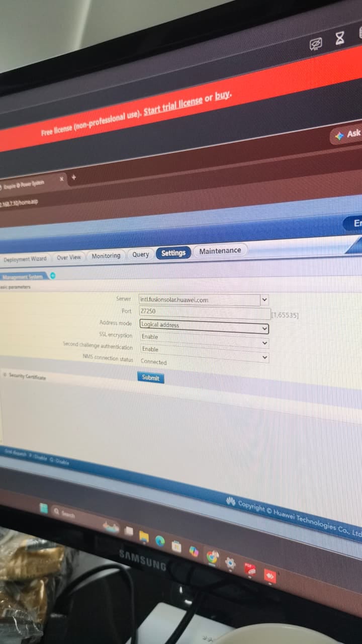 FusionSolar Management System parameters showing Connected status FusionSolar Management System parameters showing Connected status