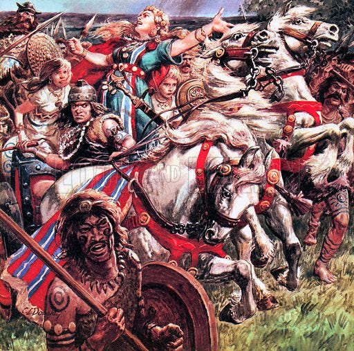 Boudicca, Queen of the Iceni, leading a revolt of her people … stock image  | Look and Learn