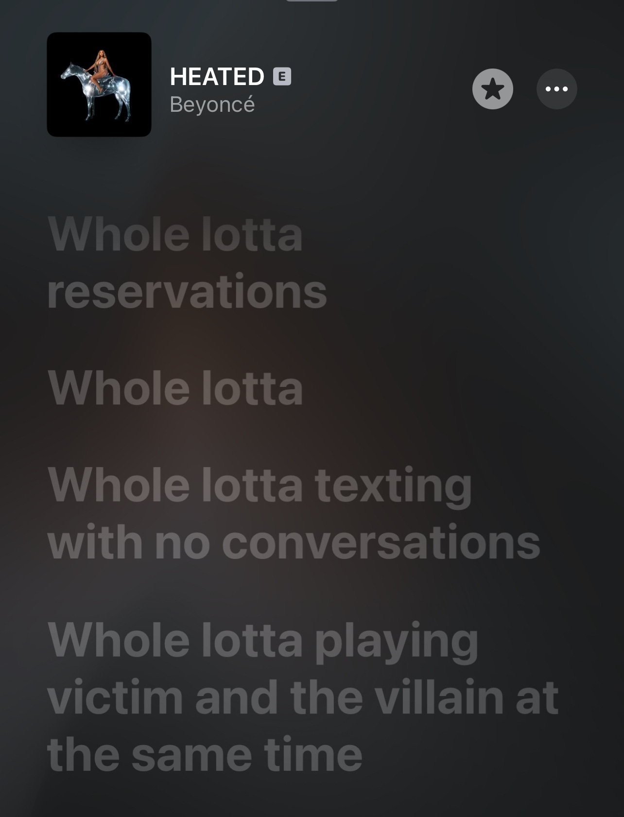heated lyrics: "whole lotta playing victim and the villain at the same time"