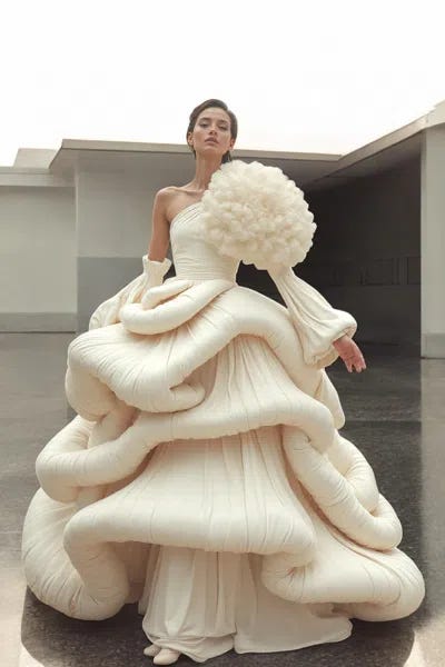 Auraelis Couture Avant Scupt Gown In Neutral