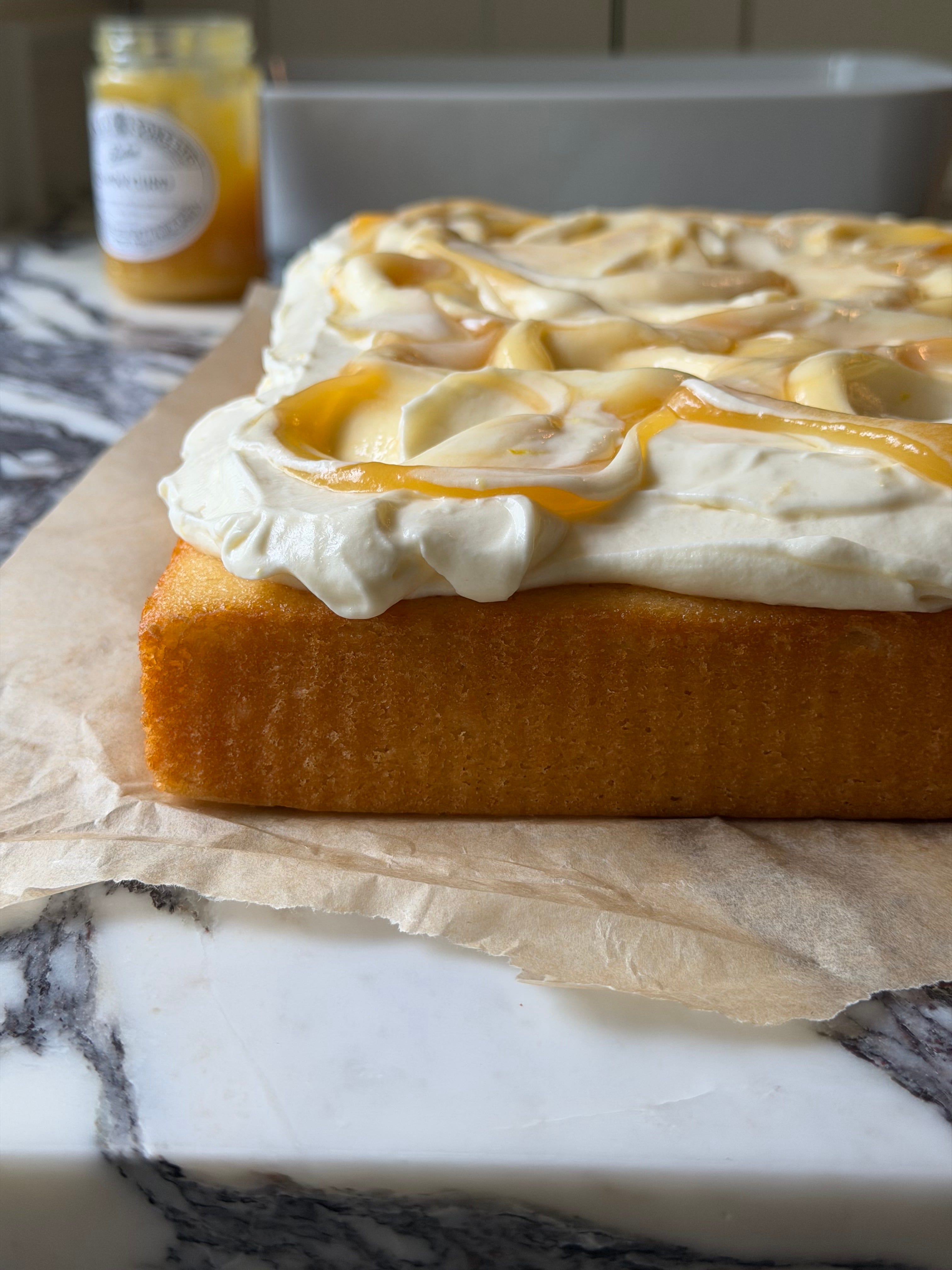 Lemon Cake With Lemon Cream Cheese Icing and Lemon Curd Swirls