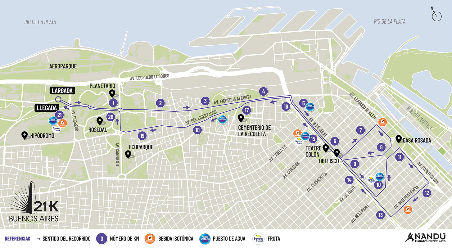 Buenos Aires Half Marathon course map.