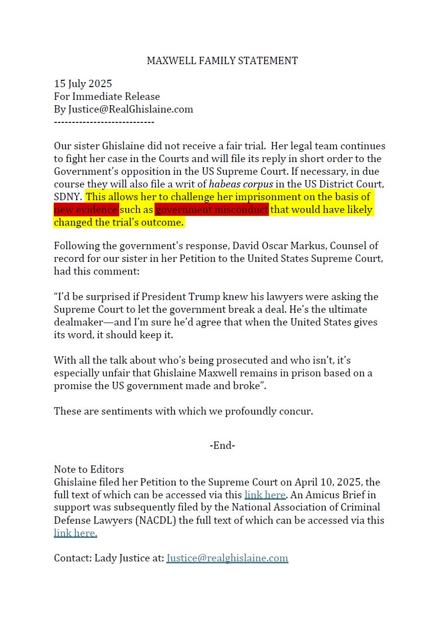 Statement released by Ghislaine Maxwell’s family after Trump’s attacks on the Epstein Case Statement released by Ghislaine Maxwell’s family after Trump’s attacks on the Epstein Case