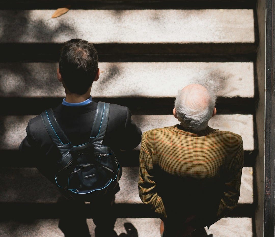men walking on stairs