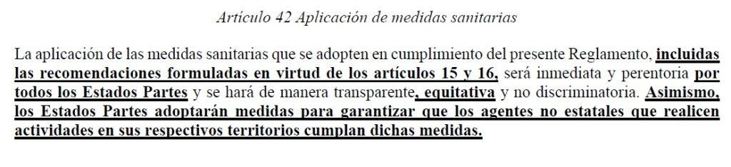 RSI - ARTÍCULO 42 - LOS ESTADOS APLICARÁN LAS MEDIDAS DE FORMA INMEDIATA