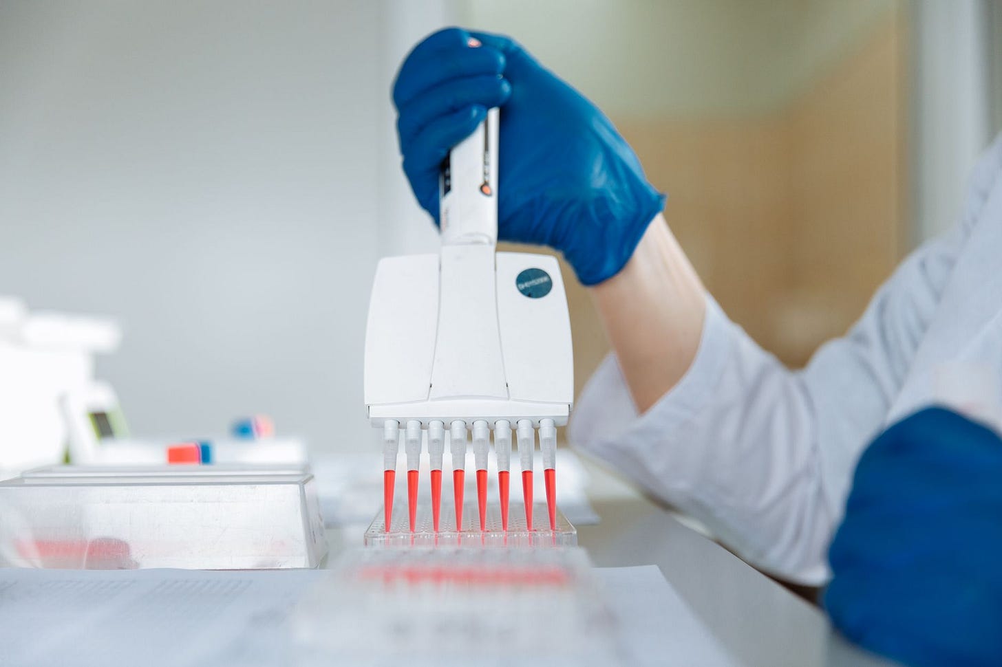 Photo by Thirdman on Pexels Close-up of a lab technician using a multichannel pipette for testing in a laboratory. (stock photo)
