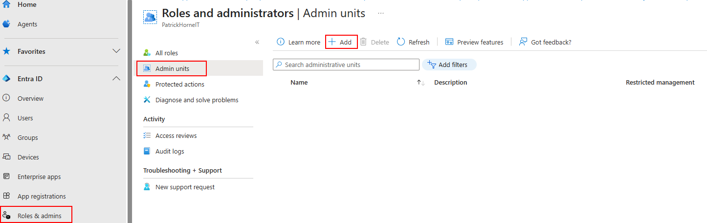 Entra; Add an Admin Unit