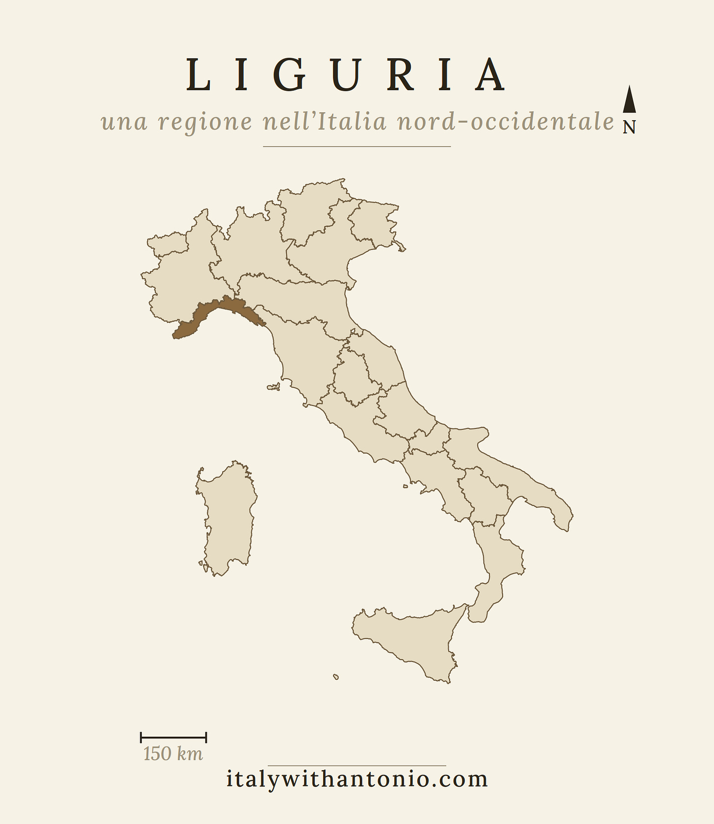 Liguria on the map of Italy