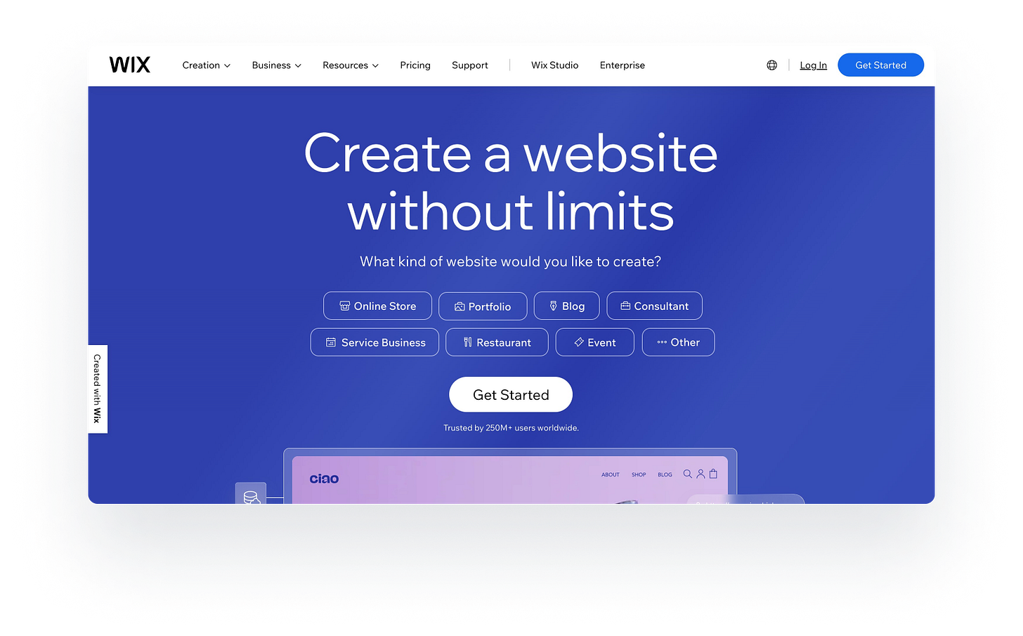 A screenshot of the website Wix, a tool used to make your own website. A screenshot of the website Wix, a tool used to make your own website.