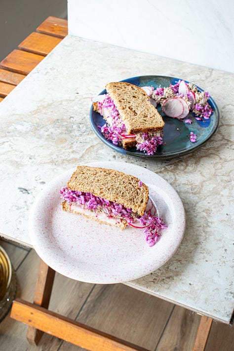 Detail photos of Eastern Redbud recipe, shot by JB Douglas for The Wild Grocery