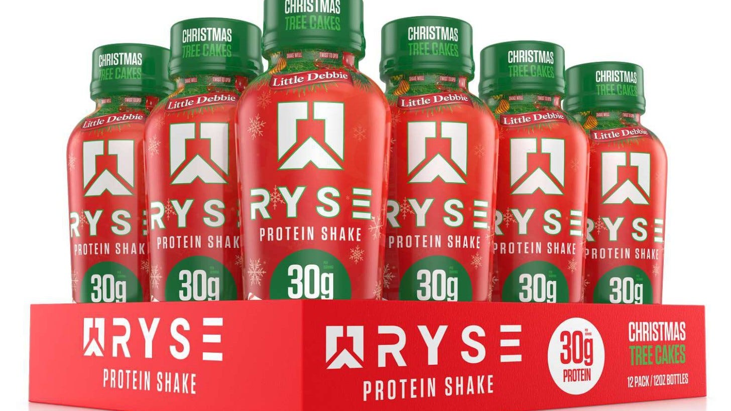 RYSE's Little Debbie Christmas Tree Cakes protein shake 12-pack. Image: RYSE via GNC