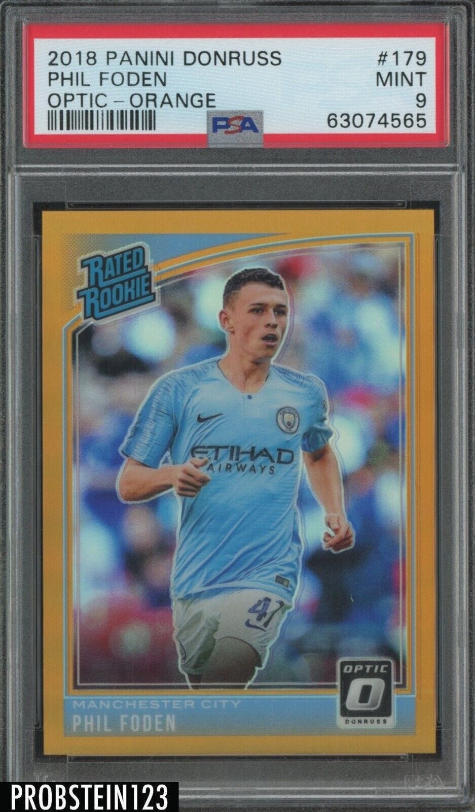 2018-19 Donruss Optic Soccer Orange Prizm #179 Phil Foden RC Rookie /99 PSA 9 - Picture 1 of 2