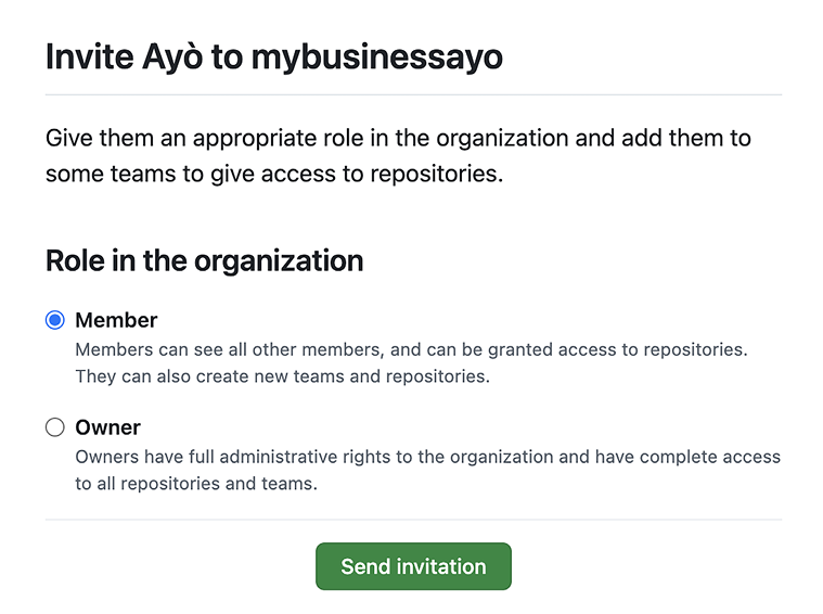 Figure 15.3: Example invitation showing the default available roles