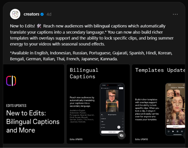 Edits App Update on Threads