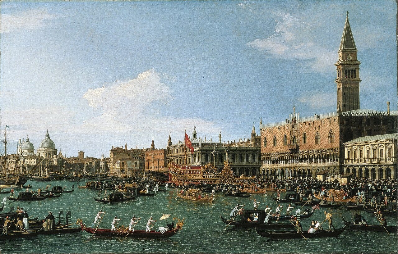 Canaletto painting of the Bucintoro state barge and regatta on Ascension Day Canaletto painting of the Bucintoro state barge and regatta on Ascension Day