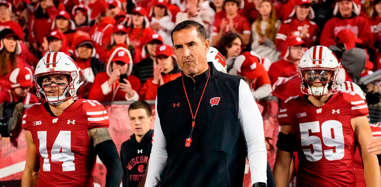 Wisconsin Badgers head coach Luke Fickell walks onto the field for the game against the Oregon Ducks at Camp Randall Stadium